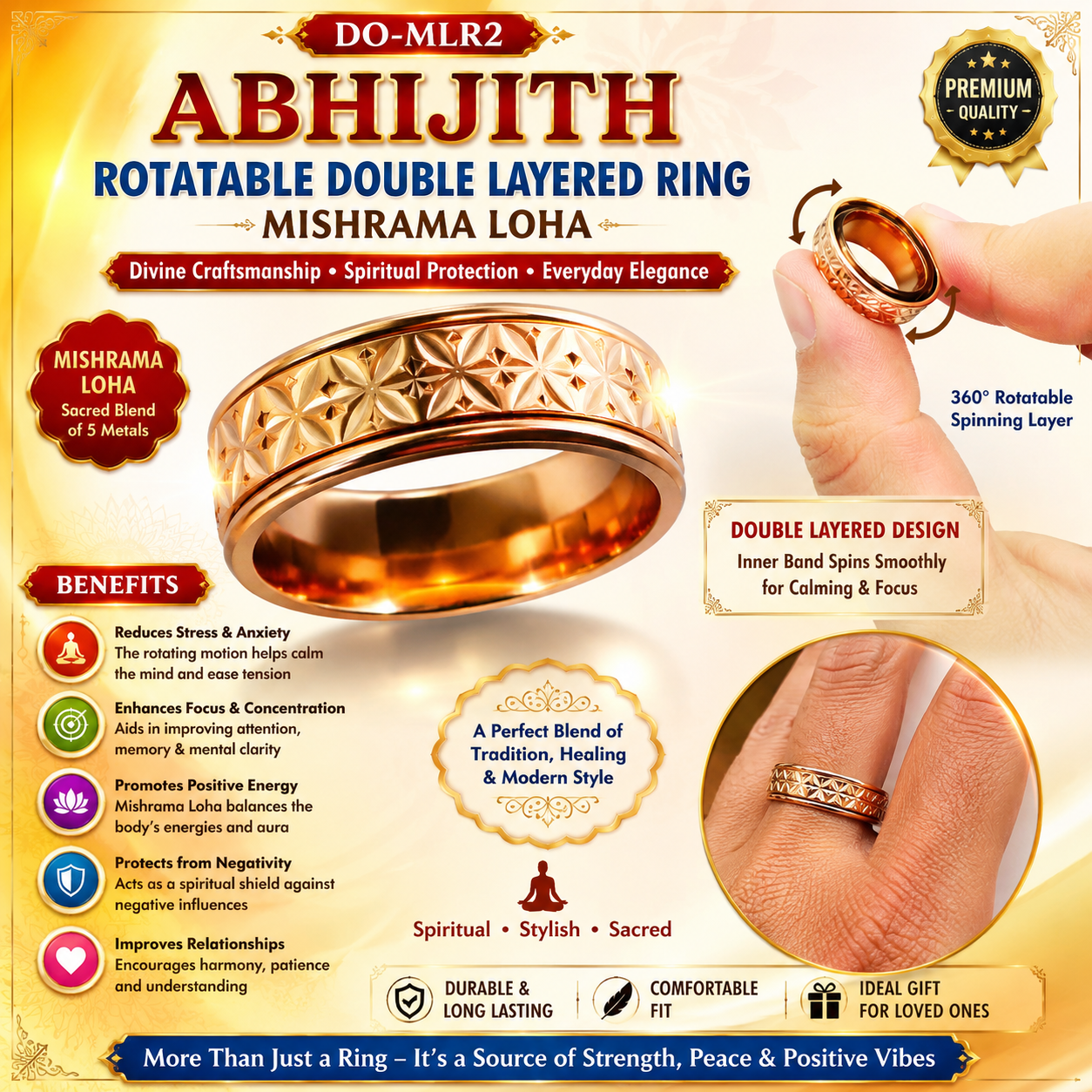 DO-MLR2 - Divine Ocean Abhijith Rotatable Double Layered Ring Mishrama Loha